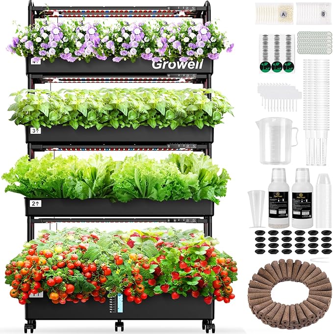 Large Hydroponics Growing System Kit 120 Pods Vertical Hydroponic Garden with 2 Light Modes Grow Light Auto Circulating Water System 48L Indoor Gardening System for Herb Vegetable Fruit