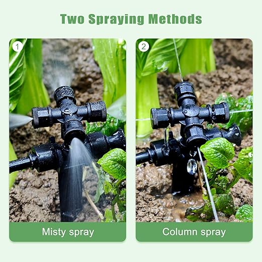50FT Drip Irrigation System Kit Automatic Garden Watering System with 1/4 Drip Tubing &amp Quick Connect Fittings Adjustable Mist and Linear Columnar Modes for Greenhouse Raised Garden Beds Lawn