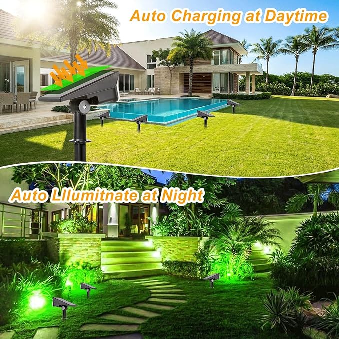 Outdoor Solar Landscape Spotlight 2 Lighting Modes with High and Low Brightness Green &amp RGB LED Adjustable