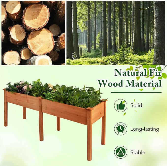Giantex Raised Garden Bed with Legs 73''x23''x30'' Elevated Wood Planter Box with Divider Panel &amp Drainage Holes Outdoor Raised Planter for Vegetables Herbs Flowers Backyard Gardening (Orange)
