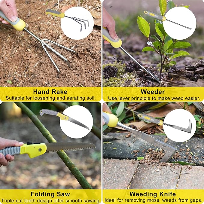 Garden Tool Set Carsolt 10 Piece Stainless Steel Heavy Duty Gardening Tool Set for Digging Planting Pruning Gardening Kit with Durable Bag Gloves Gift Box Ideal Garden Gifts for Women Men