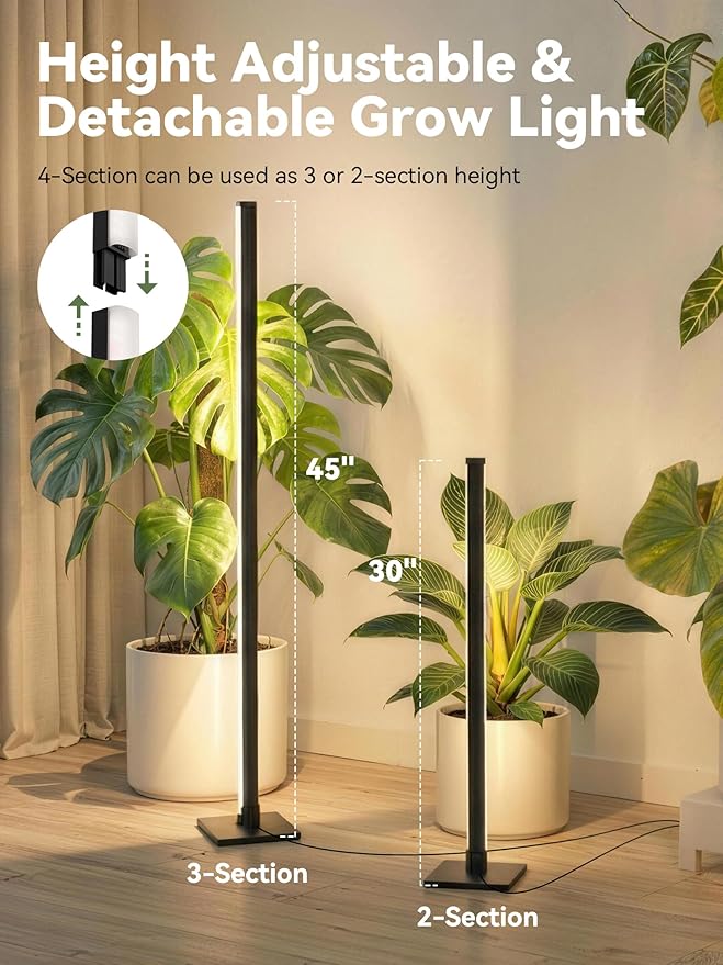 GLOWRIUM Grow Lights for Indoor Plants 30W Vertical Plant Grow Lights with Auto-Timer Full Spectrum LED Standing Plant Grow Light 3 Light Modes 6-Level Dimmable (45in)