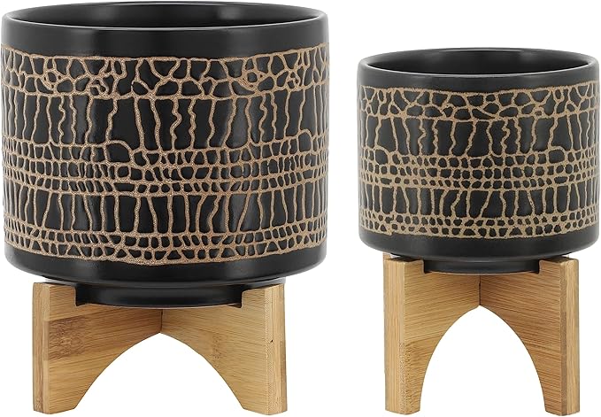 S2 58 Glazed Planter W Stand Black