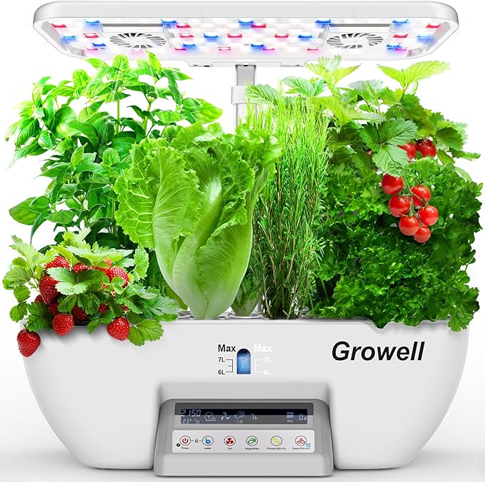 Hydroponics Growing System Kit 17 Pods Herb Garden with 102 28W Full-Spectrum Grow Lights &amp 2 Fans Indoor Garden with Water Pump 10L Water Tank Auto Timer Height Adjustable (White &amp Grey)