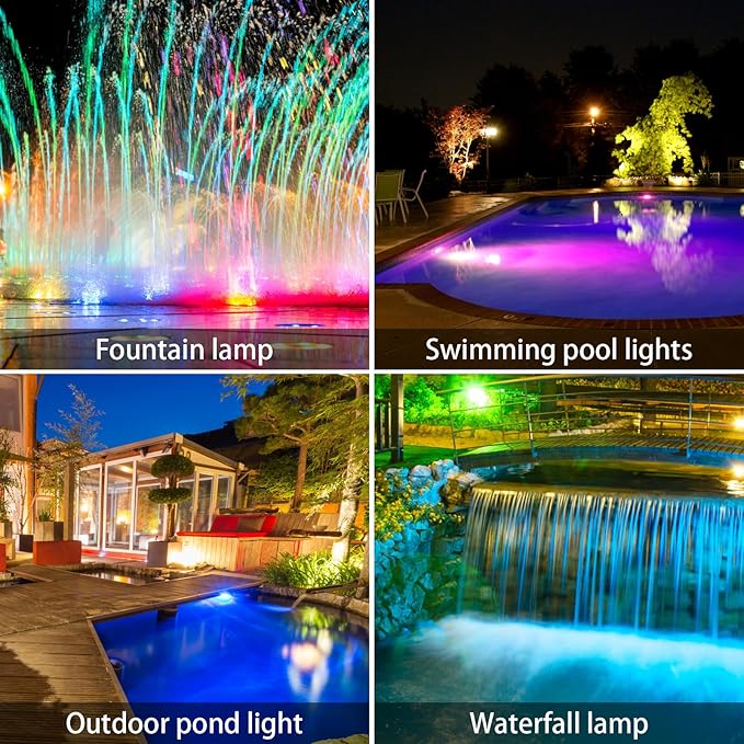 AVEKI Solar Pond Spotlights 12 LED Solar Underwater Lights with Dual Head Waterproof Submarine Landscape Spotlight Security Lighting for Outdoor Patio Ganden Fountain Pond… (RGB Dual Head)