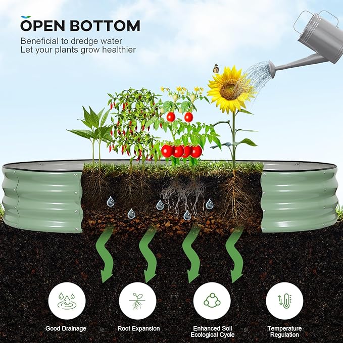Galvanized Raised Garden Bed Outdoor 6x3x1ft Oval Metal Raised Beds for Gardening Rust-Resistant Garden Planter Box for Planting Vegetables Flowers Fruits in Backyard Lawn(Avocado Green)