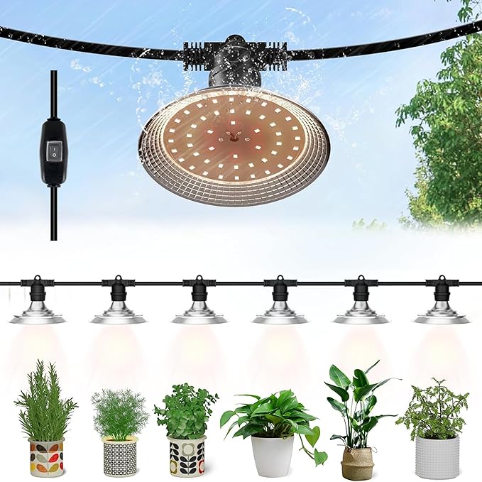 Outdoor LED Grow Light Waterproof String Plant Growing Light 21 FT Full Spectrum Growth Light Suitable for Garden Farm Flower Seedling Greenhouse Grow Light (6 Light)