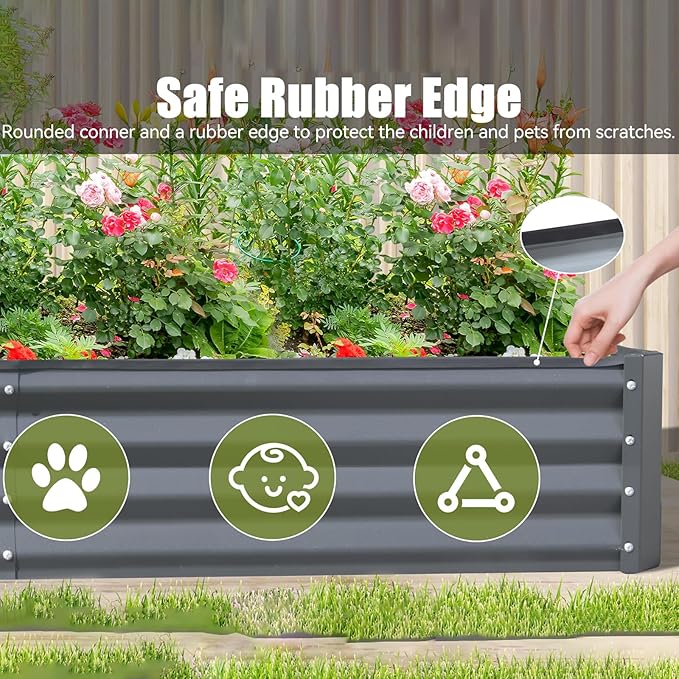 Raised Bed Planter Boxes Raised Flower Bed 6x3x1ft Steel Gray for Gardening Vegetables Fruits Flowers
