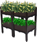 DYRABREST Set of 4 Raised Garden Bed Self-Watering Plastic Planter Box Stand with Legs Sun and Frost Resistant Planter Outdoor Vegetable Growing Bed for Flower Herb Backyard Patio Balcony