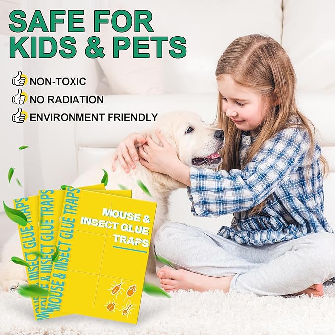 12 Pack Sticky Mouse Traps Sticky Traps for Rats Mice Rodents Snakes No Touch Indoor Mouse Traps for Home Kitchen Garage Attic Basements Easy to Set Yellow