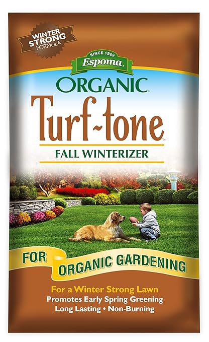 Turf-Tone Fall Winterizer 8-0-5 Natural &amp Organic Lawn Food. Long Lasting Organic Nitrogen &amp Potassium for a Winter Strong Lawn. 30 lb. Bag Covers up to 5000 Sq. Ft.