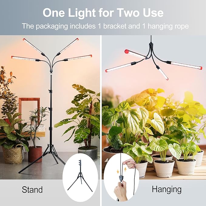 FECiDA Gamechanger! 36 Watt Power Draw NO Need Adapter 4Head Grow Light with Tripod Stand 2026 Big Coverage LED Grow Lights for Indoor Tall Plants Bonsai Tree 4/8/12/16/20H Timer