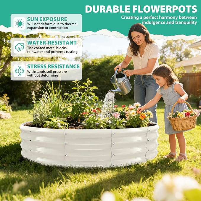 5FT Diameter Galvanized Garden Raised Bed/Plant Box/Fire Pit Ring - 0.8mm Thick12 Inch TallPerfect for Planting a Variety of FlowersHerbsVegetables (Cream White 60 Dia X 12 inches)