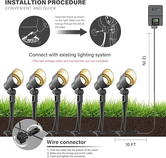 VENUS MANUFACTURING 24 Pack Low Voltage Landscape Spotlight 3W LED Outdoor Landscape Lighting Kits 200 Lumen Black Waterproof Flood Lights 12V 3000K Warm White Metal Tree Lights for Garden &amp Yard
