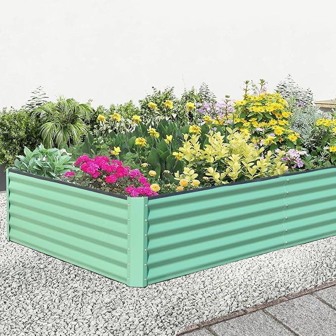 Galvanized Raised Garden Bed 8x4x1.5FT Tall Galvanized Planter Raised Garden Boxes Outdoor Large Steel Planter Box for Flowers Vegetables Herbs Green