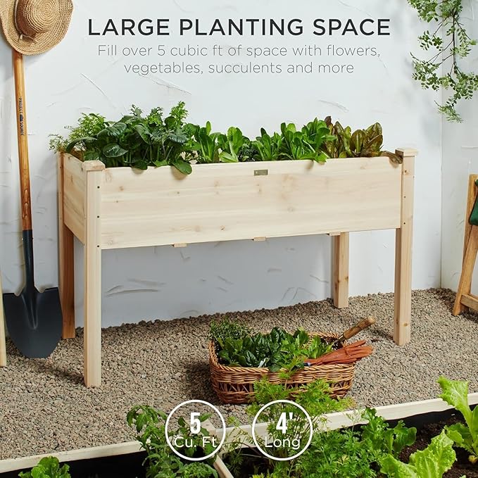 Raised Garden Bed with Legs Naturally Rot-Resistant Elevated Wood Planter Box Stand for for Backyard Patio Balcony w/Bed Liner 200lb Capacity (Natural)
