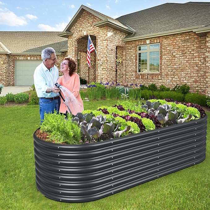 FRIZIONE 6FT(L)×3FT(W)×2FT(H) Raised Garden Bed Outdoor Raised Garden Beds for Flower Raised Planter Box Outdoor for Herb Vegetable-Gray