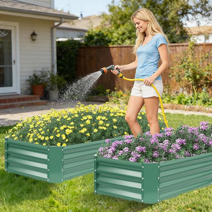 ZORMY 2 Pcs 8x2x1ft Galvanized Raised Garden Bed Outdoor Metal Planter Boxes with Easy Assembly Planter Raised Beds for Gardening Flower Plants Vegetable Herb - LotusGreen