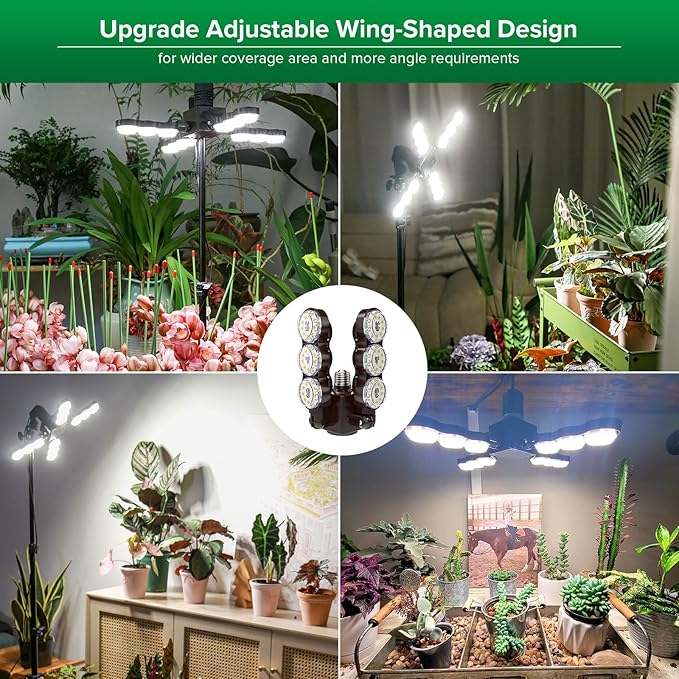 SANSI Grow Light for Indoor Plants 80W 8000 Lumen High PPFD Full Spectrum Plant Light with Remote Timer Dimmable E26 Base Folding Wings Grow Light for Middle Large Plants Greenhouse