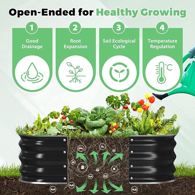 Galvanized Raised Garden Bed 3x3x1ft Garden Planter Bed Outdoor Heavy Duty Rustproof Steel Raised Bed Kit for Gardening Vegetables Fruits Flowers Grow Black