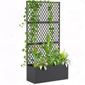 Outsunny Metal Planter Box with Trellis Raised Garden Bed with Trellis Privacy Screen and Drainage Holes for Climbing Plants Diamond Lattice Privacy Planter for Garden Patio Balcony