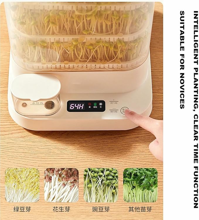 Home Smart Bean Sprout Machine Intelligent Control Seed Sprouter Kits with 3 Layer Large Capacity and 3 Different Seasons Modes 360° Automatic Spray f