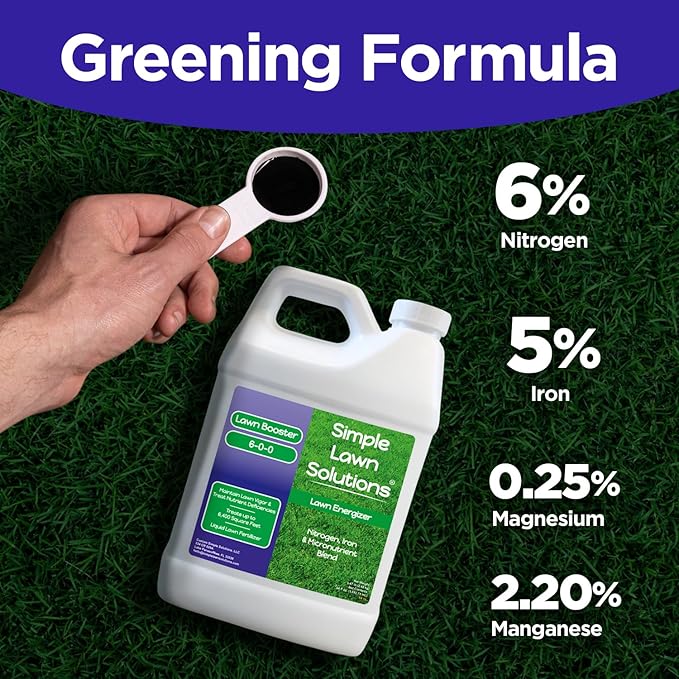 Commercial Grade Lawn Fertilizer with Iron- Liquid Fertilizer Spray- Nitrogen and Iron for Deeper Green Turf- Any Grass Type - Simple Lawn Solutions - Lawn Energizer (64 Ounce)