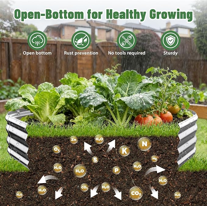 Hexagon Raised Garden Bed 48 Inch Diagonal &amp 12 Inch Tall Galvanized Steel Planter Box with Wave-Shaped Metal Panels for Outdoor FlowerTreeHerb &amp Vegetable Garden (Silver 4FT X 1FT)