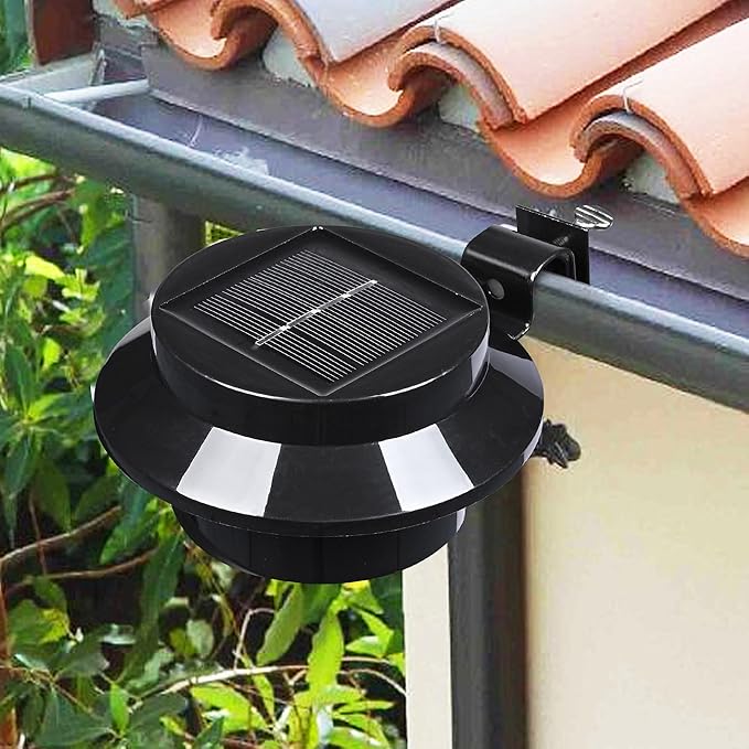 Yescom Solar Gutter Light Outdoor Waterproof 3 LED Deck Fence Lights with Bracket Wall Garden Stair Yard Black 6Pcs