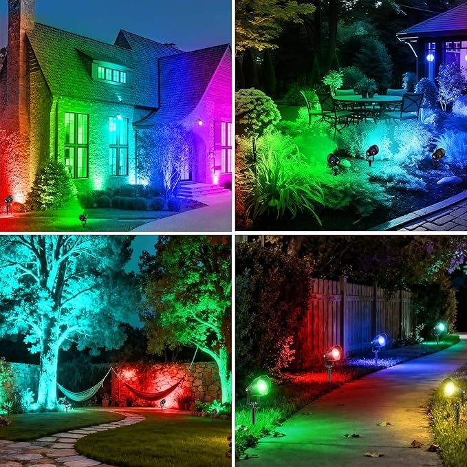 RGB Color Changing Spotlights Outdoor LED Landscape Lighting with Remote/APP Control Music Sync &amp Timing Mode IP65 Waterproof Outdoor for Yard Garden Pathway Christmas Halloween 4 Pack