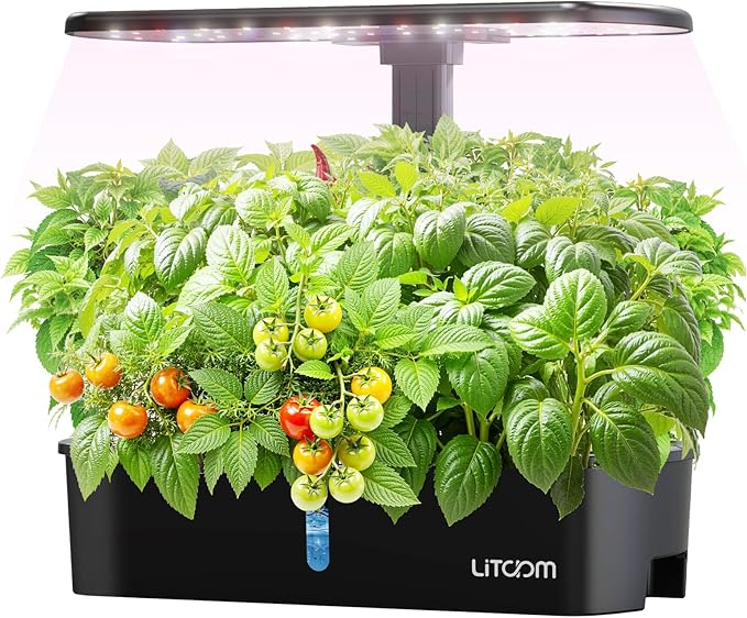 litokam 12-Pod Hydroponics Growing System Kit with LED Grow Light 24W 3.49L Indoor Herb Garden Planter with Quiet Water Pump 24H Timer 2 Grow Modes Hydroponics Garden for Home Kitchen Office Gifts