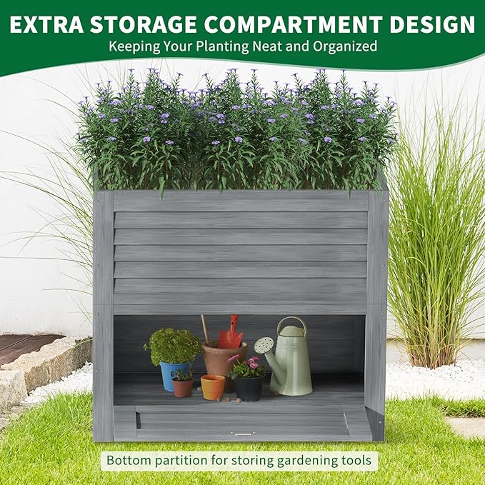 Raised Garden Bed with Extra Storage Compartments Outdoor 34 x 18 x 30 Wood Elevated Garden Box Wooden Planter Box for Herbs Vegetables Flowers Backyard Patio Balcony
