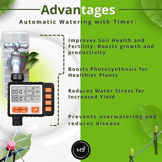 Drip Irrigation System Kit with Timer Metal Mist Plastic Mist Nozzle Red Dripper 1/4 (65.6 feet) and 5/16 Tube (32.8 feet)Automatic Watering System Garden Watering System with Timer Greenhouse