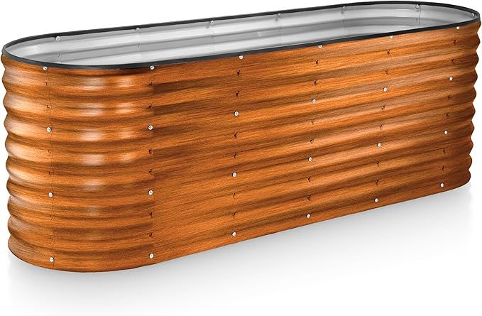Plant &amp Plot Galvanized Raised Garden Beds Outdoor // 6×2×2 ft Planter Raised Beds for Gardening Vegetables Flowers (Dark Wood Grain) // Large Metal Garden Box // Patented Tool-Free Design