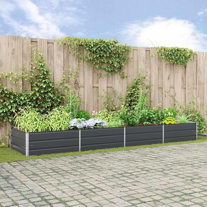 Galvanised Steel Raised Garden Bed Metal Planter Box for Outdoor Plants Vegetable Herb 151.57x39.37x17.72 Anthracite-701