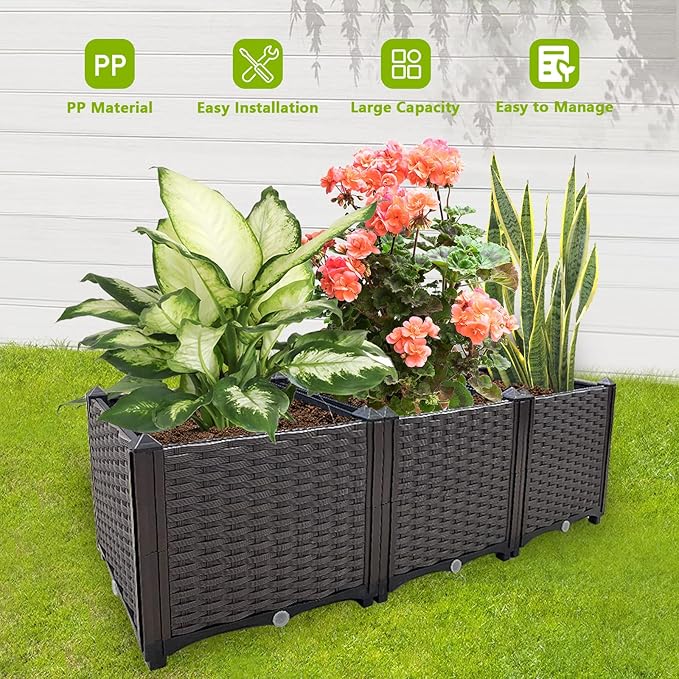 Raised Garden Bed Large Planters for Outdoor Plants Rectangular Elevated Planter Boxes Patio Balcony Deck for Planting Flowers Vegetables Tomatoes and Herbs