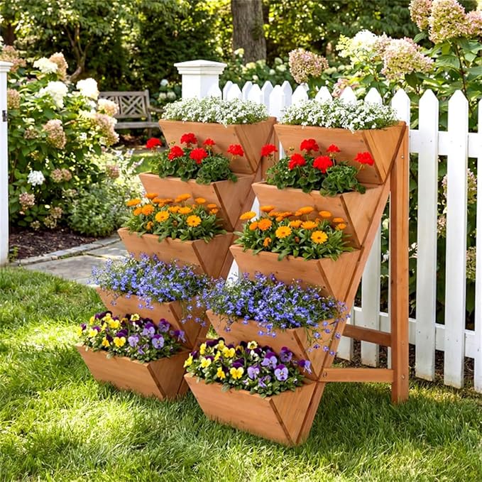 5-Tier Vertical Raised Garden Bed for Flowers Wooden Ladder Large Capacity Plant Stand for Balcony 59 Tall Fir Wood Planter Shelf with 12X21 Base Corner Plant Shelf for Patio Decor Plant Holder