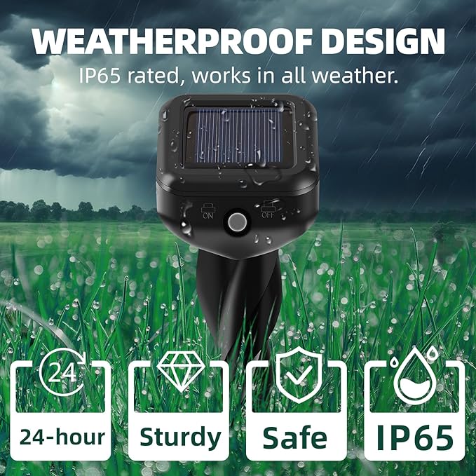 2026 Upgraded Mole &amp Snake &amp Skunk &amp Rabbit Repellent Solar Powered Ultrasonic Deterrent IP65 Waterproof Effective Get Rid of Gopher Raccoon Vole Groundhog Chipmunk for Yard Lawn Garden