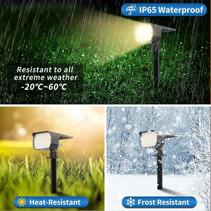 14 Pack Solar Landscape Spotlights Warm &amp Cool White 800 Lumen Black Modern Style Waterproof Outdoor Use