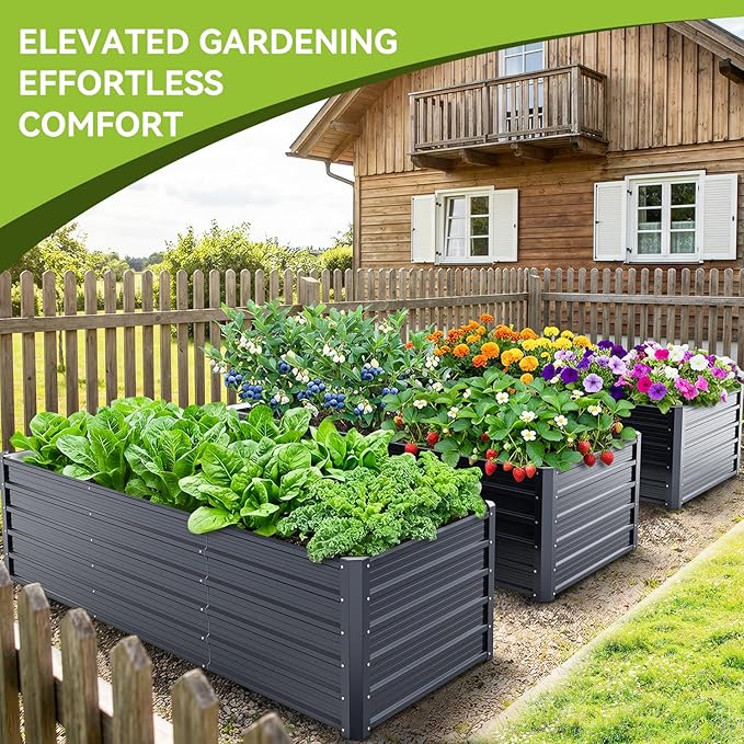 Ohuhu 8x3x1.9FT Metal Raised Garden Bed Outdoor Reinforced Galvanized Steel Rustproof Planter Box 100% Non-Toxic 341 Gal Large Capacity Heavy Duty Raised Beds for Growing Vegetables Flowers Herbs