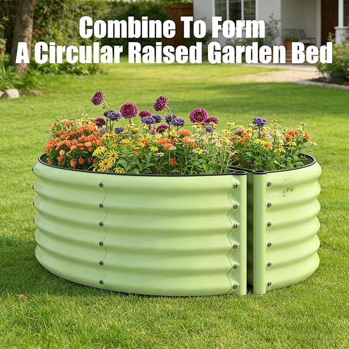 aboxoo Round Raised Garden Bed Kit 17 Tall Large Bottomless Galvanized Raised Bed for Growing VegetablesSucculentsFlowers Planter Boxes Outdoor（Green