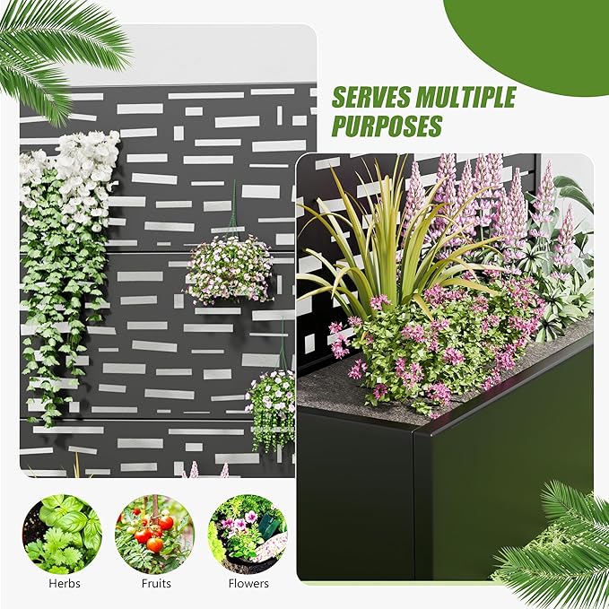 Casaphoria 72x35 Metal Raised Garden Bed with Trellis(2 Pack) Outdoor Planter Box with Wheels &amp Drainage Holes for Climbing Plants Flowers Elevated Garden Kit with Privacy Screen Black-Geral
