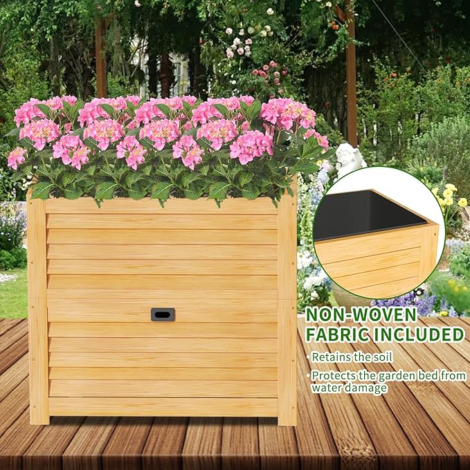 DoCred Wooden Raised Bed Garden with Storage Box 34 x 18 x 30 Elevated Large Planter Box for Herbs Vegetables Flowers Backyard Patio Gardening Balcony