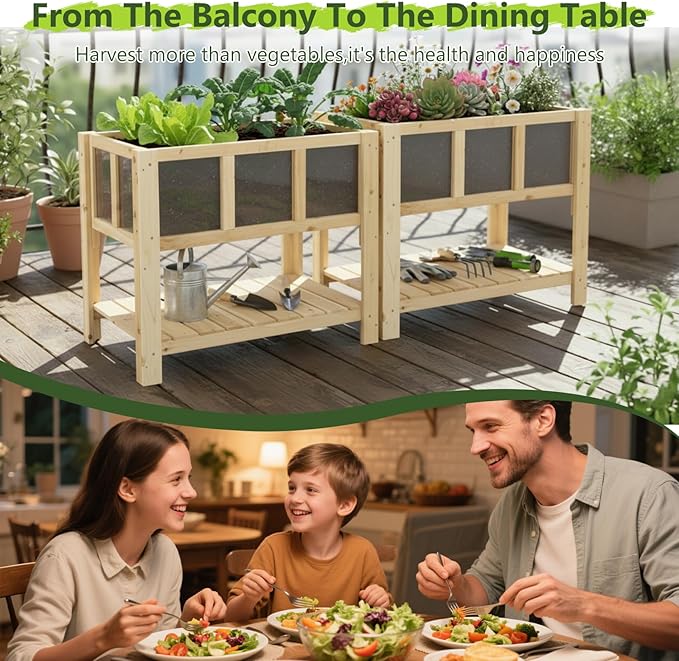 Raised Garden Bed with Legs Large-Capacity Wood Outdoor Elevated Reinforced Planter w/Bed Liner Durable Deep Raised Garden Bed for Gardening/Backyard/Patio/Balconyfor Herbs Flowers Vegetables