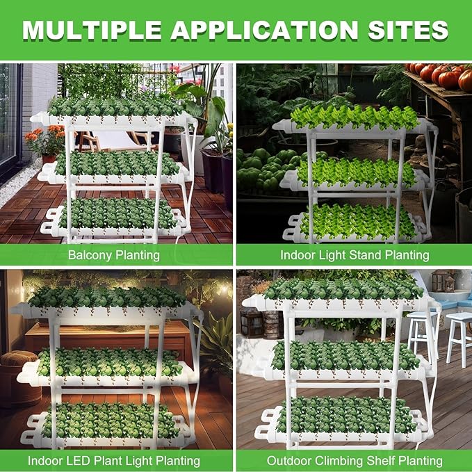 Hydroponics Growing System 108 Pods | 3 Layers 12 40 Long Food-Grade PVC-U Pipes | Outdoor Hydroponic System with Water Pump &amp Timer | Nest Basket and Sponge for Leafy Vegetables