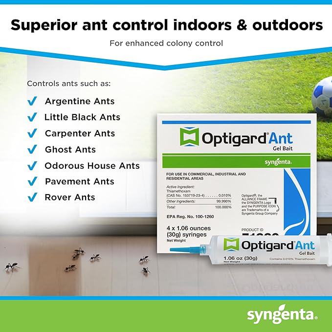 Syngenta - TRTD11568 - Optigard Ant Bait Gel Box - 4 Tubes w/ Plunger - 30g each tube White