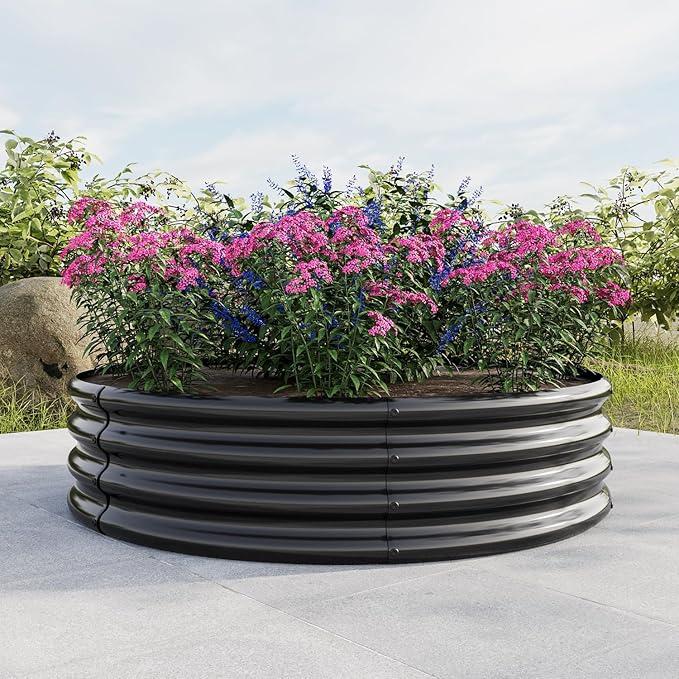 2PCS W840116764 - Black Metal Galvanized Raised Garden Bed - Durable Outdoor Planter - Ideal for Vegetables and Herbs - Weather-Resistant Garden Solution