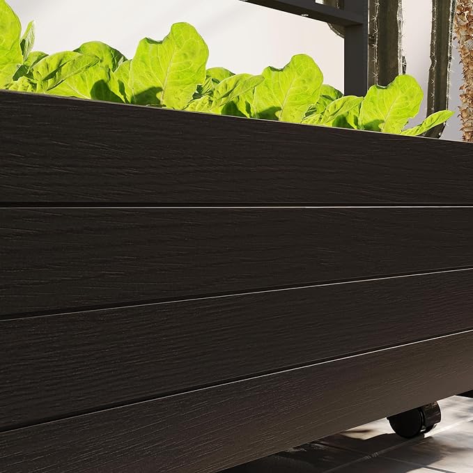 Outsunny Raised Garden Bed with Trellis and Wheels Outdoor Wooden Elevated Planter Box Freestanding Raised Flower Bed for Climbing Plants Flowers Herbs and Vegetables