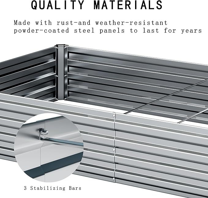 8×2×1FT(2PCS) Galvanized Raised Garden Bed Kit Metal Planter BoxesLarge Outdoor Planters Garden for Planting VegetablesFlowersHerbs -Silver