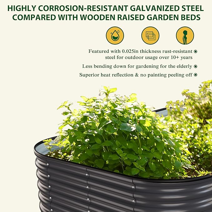 MUPATER 24''H Raised Garden Bed 8x4FT Galvanized Raised Garden Bed W/ 3 Aluminum Support Rods Mutli in 1 Modular Raised Planter Box Outdoor for Vegetables Plants Grey